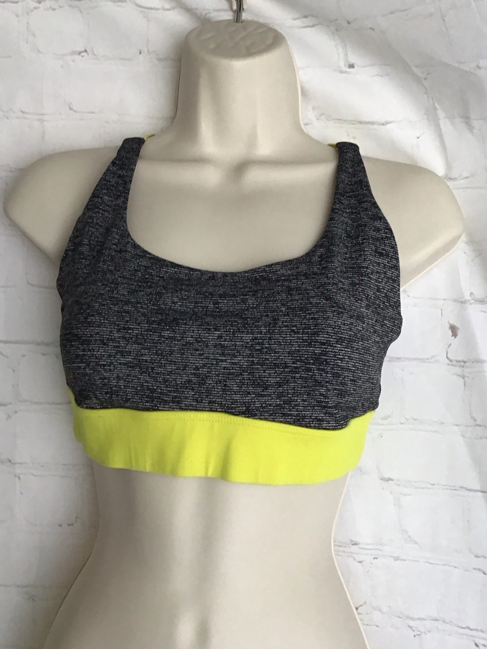 VSX Heather Charcoal and Neon Yellow Band Sports Bra